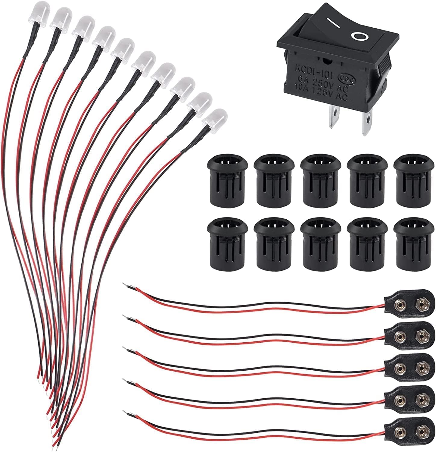 26pcs/Set DC 12V LED Diodes 10mm LED Light Lamp Bulb Prewired Emitting Diodes with Holder, Battery Clip and Switch for DIY Home Decoration(White)