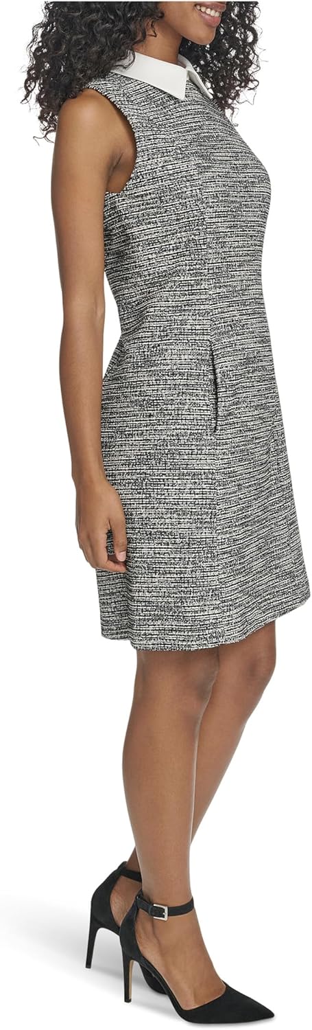 Calvin Klein Womens Sleeveless Collared Tweed Shift Mini Dress - Image 2
