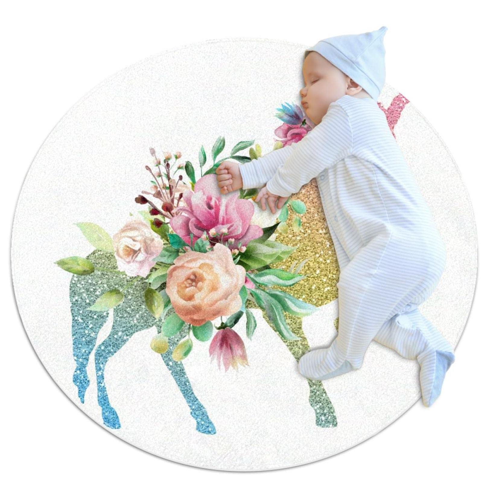 Tapis de salle de bain licorne rond 1m antidérapant pour chambre d'enfant