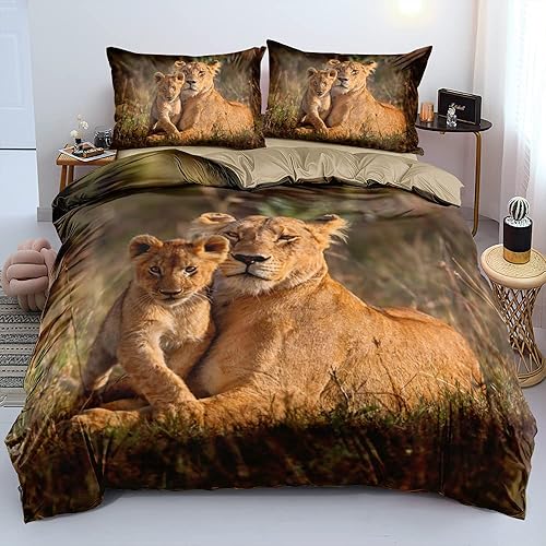 Vista 33 de Juego de funda de edredón con leones negros, juego de cama con fundas de almohada, tamaño king, queen, individual, doble, animal, textil
