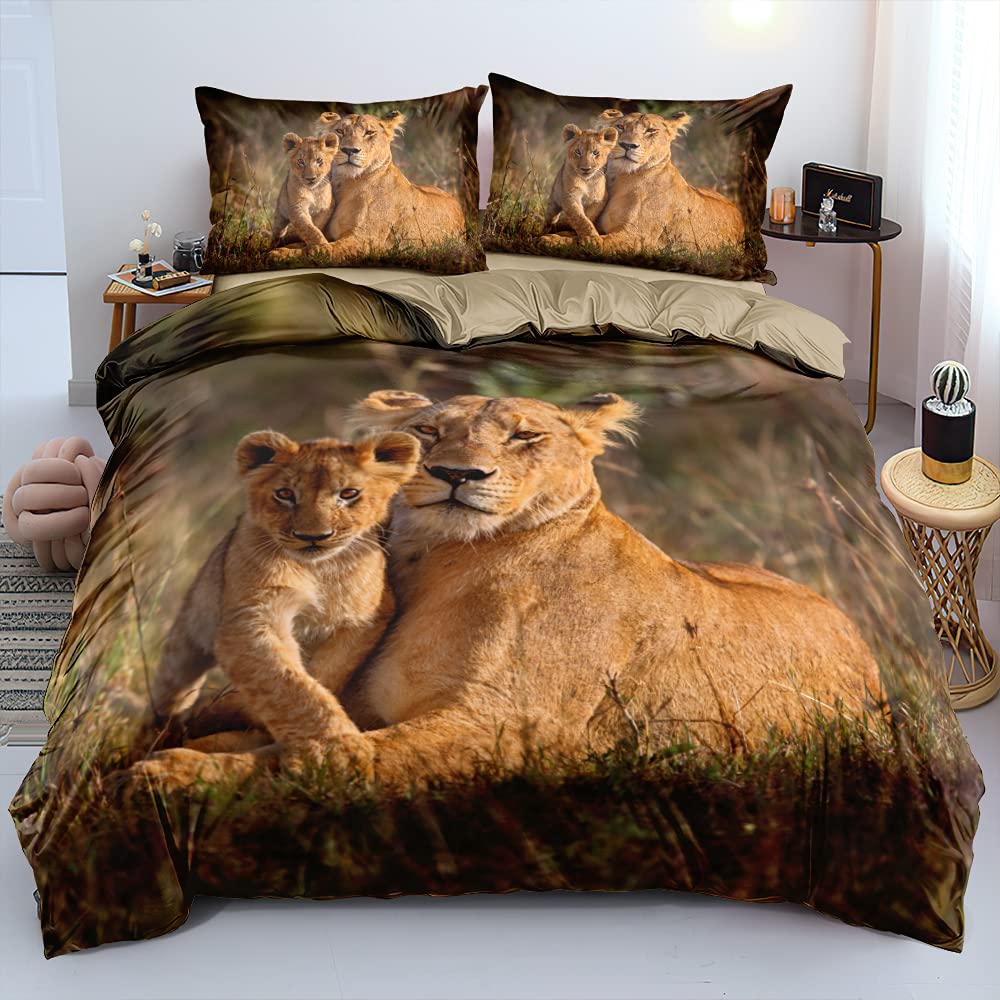 Housse de couette 3D Lion pour une décoration de chambre parent-enfant chaleureuse