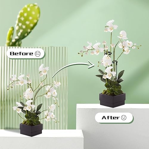 Vista 14 de SupKing - Estacas para plantas de 17 pulgadas y 11 pulgadas de longitud ajustable, 16 piezas de palo de orquídea verde con clips para interiores