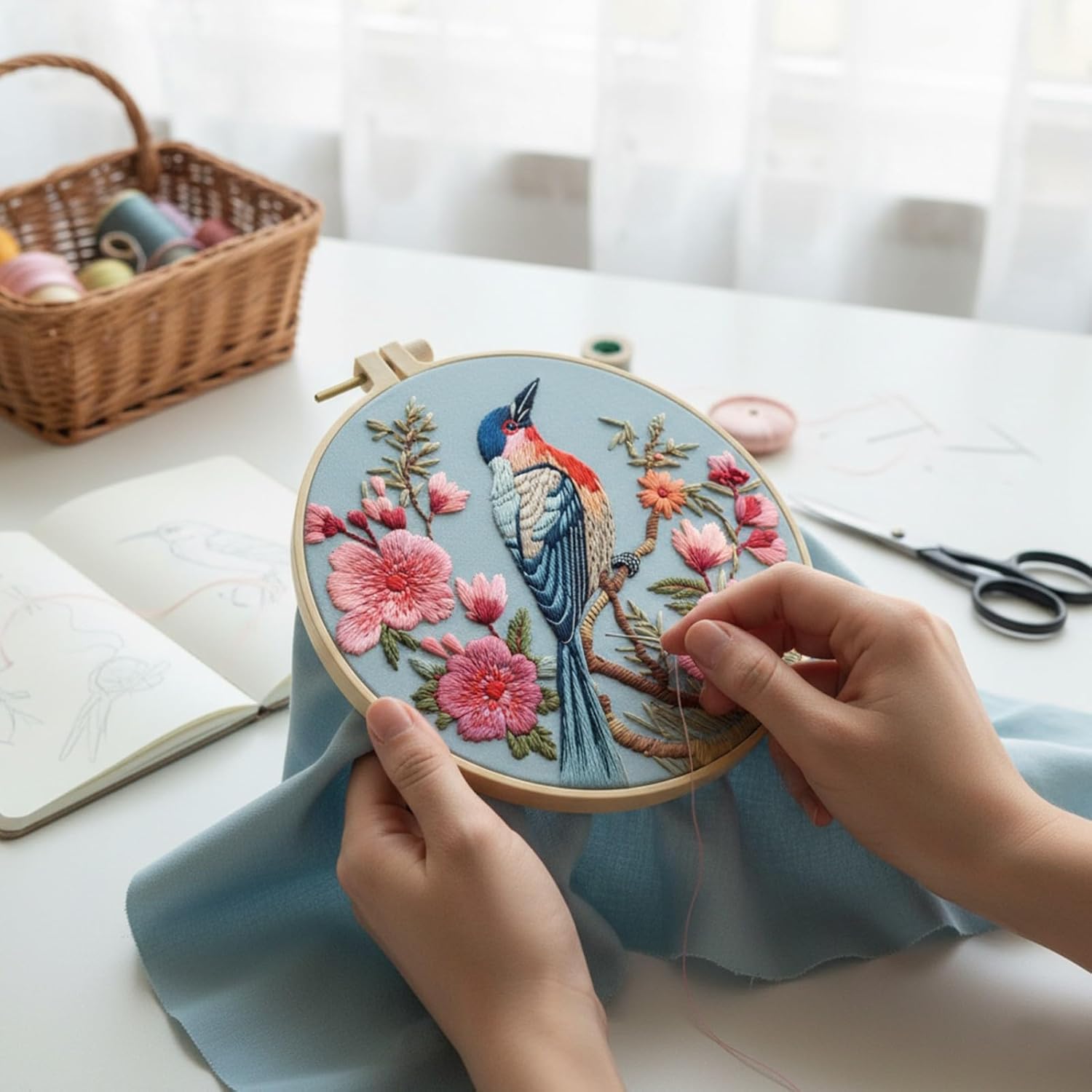 ARTopet 4Pcs Embroidery Kit for Beginners Cross Stitch Kits Needlepoint Set Colorful Bird Patterns Embroidery Thread Kit for Craft Lover Hand Stitch with 7.87in Hoop Threads Fabric-Birds