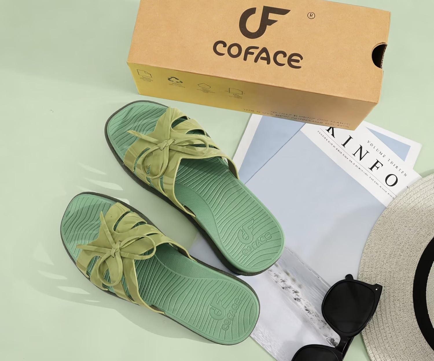 COFACE Womens Dressy Orthotic Sandals Trendy Square Toe Comfortable Thick Athletic Cushion Recovery Walking Slides Lightweight Yoga Foam Flat with Plantar Fasciitis Arch Support - Image 7