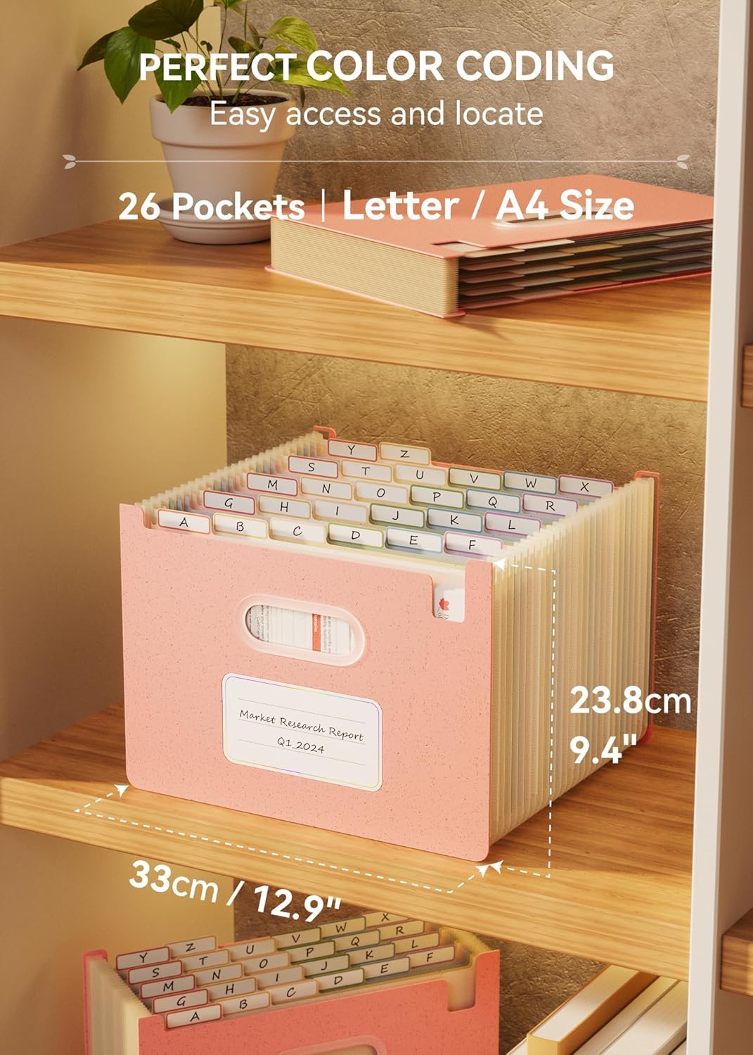 Organizer per documenti a fisarmonica, 26 tasche, in paglia di grano, espandibile, verticale e aperto, organizer per ricevute dalla A alla Z, 100% senza BPA, ritorno alla natura, vita sana, formato