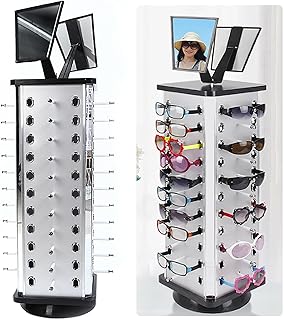 Retail Sunglass Display Stand Holder Sunglasses Rack for 44 Pairs of Glasses, 360Â°Rotating Eyeglasses Sunglasses Stand Eyewear Display w/Mirror, Commercial Countertop Spinning Sunglass Organizer Shelf