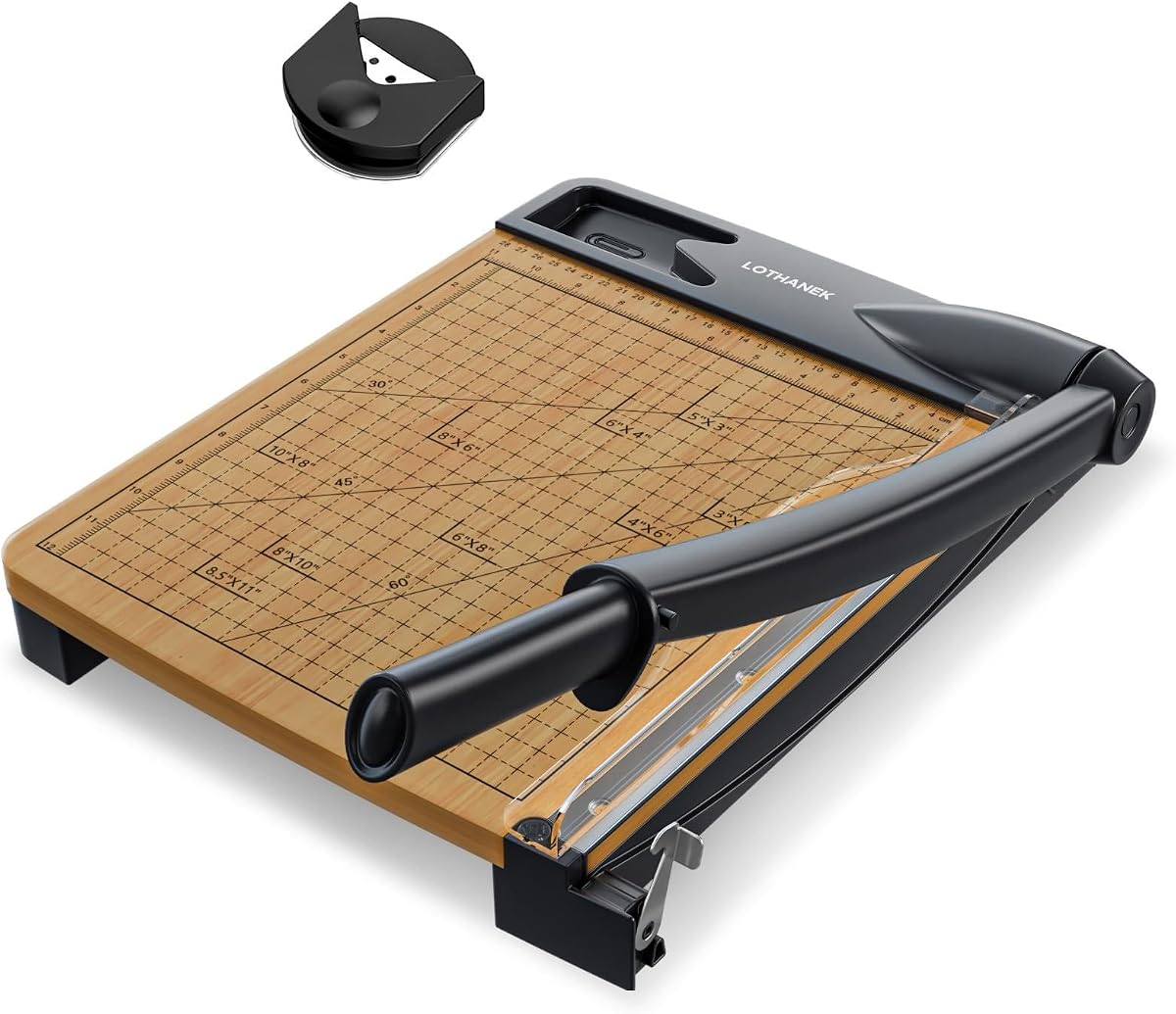 Cortador de papel resistente de 12 pulgadas, guillotina de madera de 12 a 16 hojas | Recorte de papel con base de madera, tabla de cortar de papel para aula, manualidades, cartulina, profesores