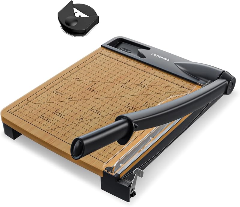 Cortador de papel resistente de 12 pulgadas, guillotina de madera de 12 a 16 hojas | Recorte de papel con base de madera, tabla de cortar de papel para aula, manualidades, cartulina, profesores