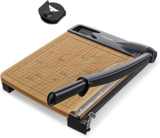 12 inch Wood Guillotine Paper Cutter, Heavy Duty Wood Base Paper Trimmer with 12-16 Sheets Capacity Paper Cutting Board for Classroom, Crafting, Cardstock, Art Projects (Gray)