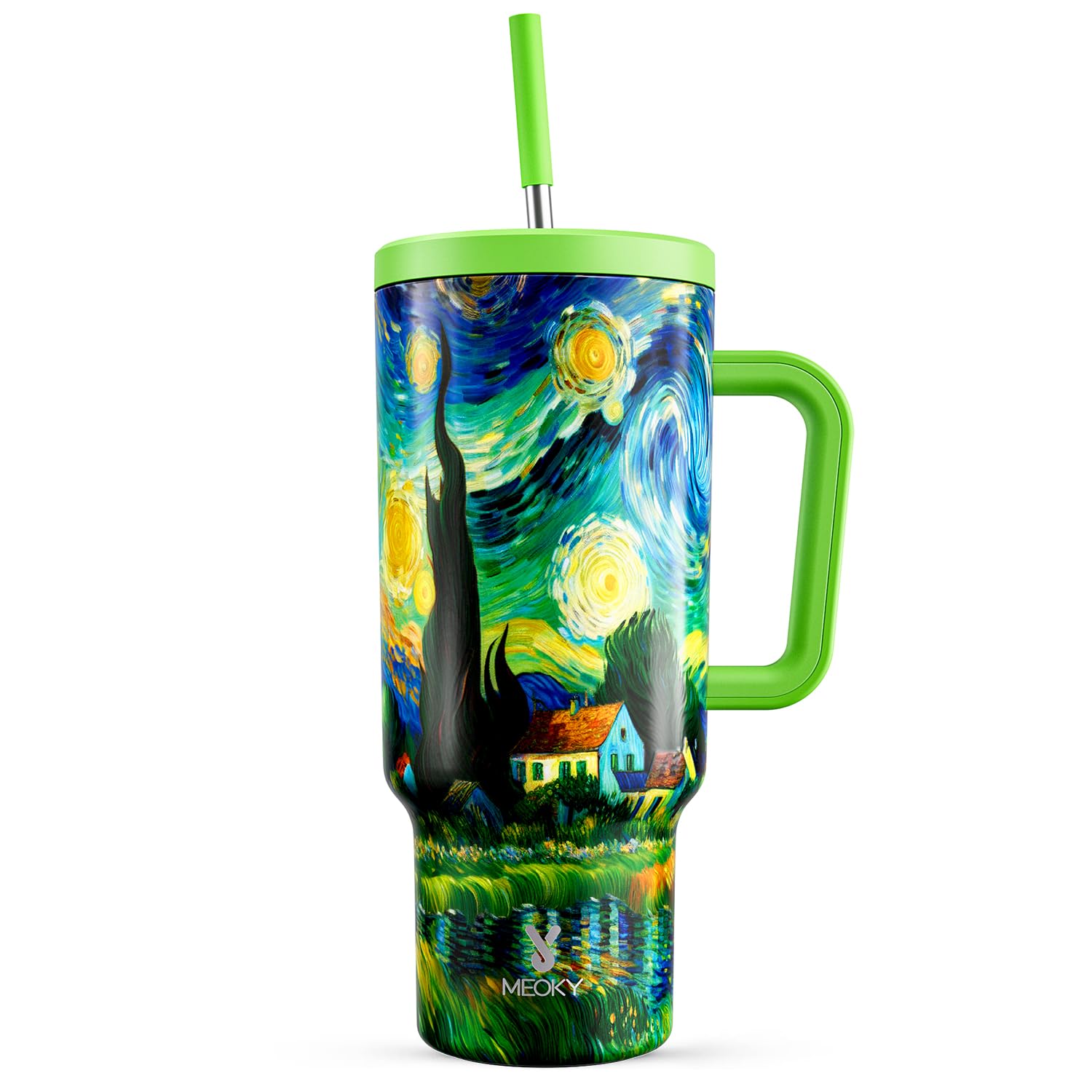 Meoky 40 oz Tumbler with Handle and Straw: Stainless Steel Insulated Tumbler with Lid and Straw - 100% Leak Proof Tumbler for Car Cup Holders - Travelers Commuters Workers, Cottage
