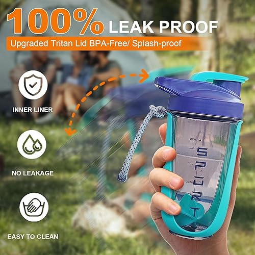 Miniatura 3 de Botella agitadora de proteínas de 20 onzas, botellas deportivas para mezclas de proteínas con batidora, botella mezcladora, taza agitadora portátil