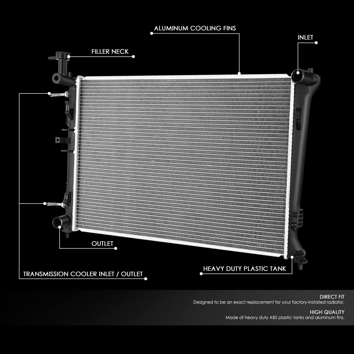 DNA Motoring OEM-RA-13132 1-Row Aluminum Core Radiator Compatible with 10-13 Kia Forte/Forte Koup,23-5/8" W X 17-1/2" H 5/8" D,23-5/8" W X 17-1/2" H 5/8" D