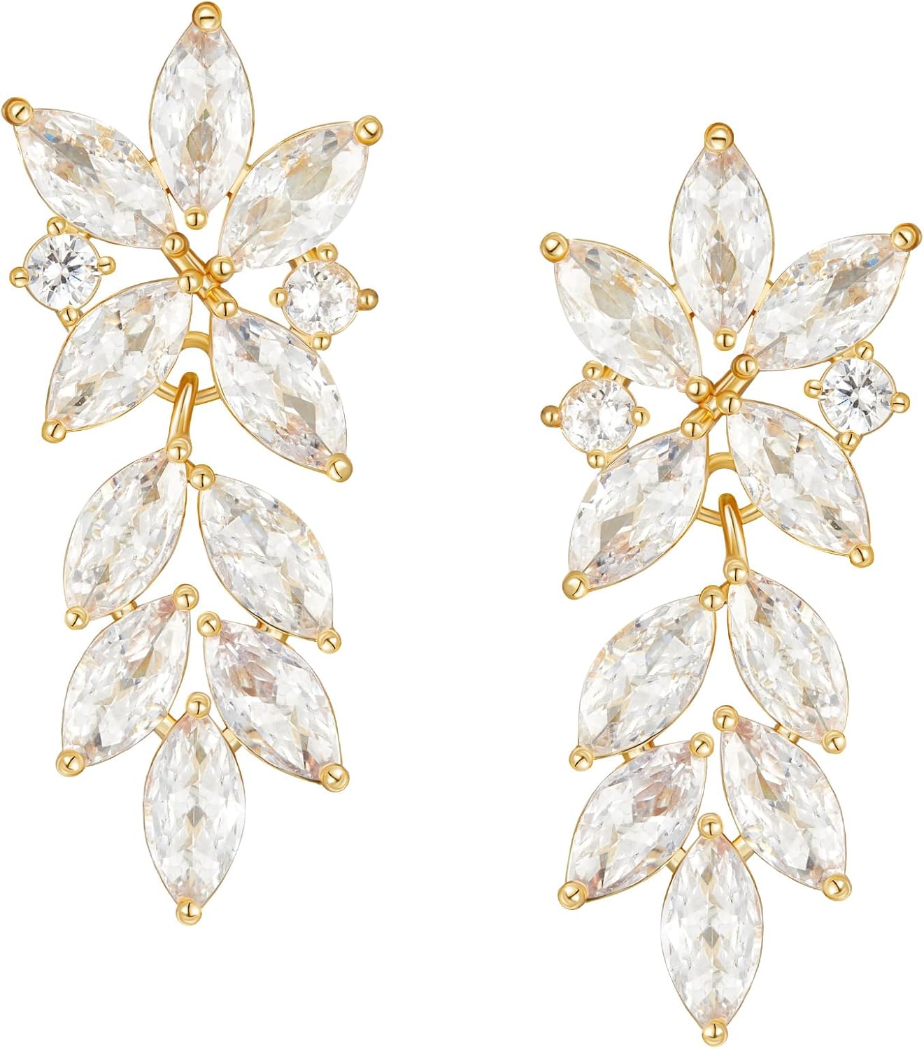 SWEETV Marquise Wedding Earrings for Brides, Bridal Bridesmaid Earrings for Wedding, Cubic Zirconia Dangle Drop Earrings for Women