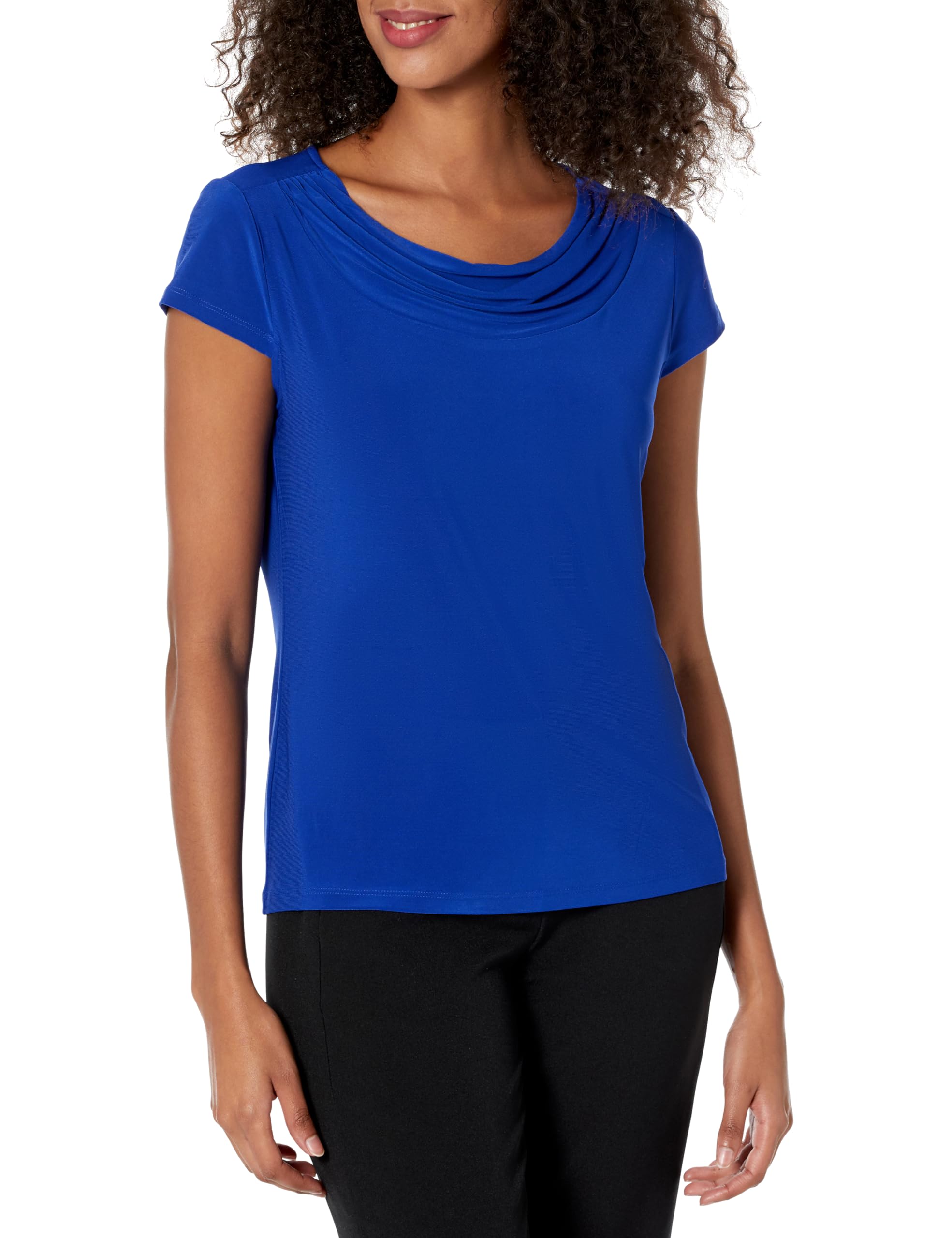 Kasper Women's Cap Sleeve, Cowl-Neck Jersey Top