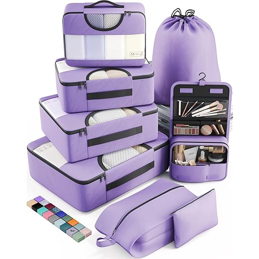 Veken 8 Set Packing Cubes for Travel Essentials, Suitcase Organizer Bags in 4 Sizes, Carry-On Luggage Accessories with Large Laundry & Hanging Toiletry Bag, Must-Have for Airplane, Road Trip & Camping