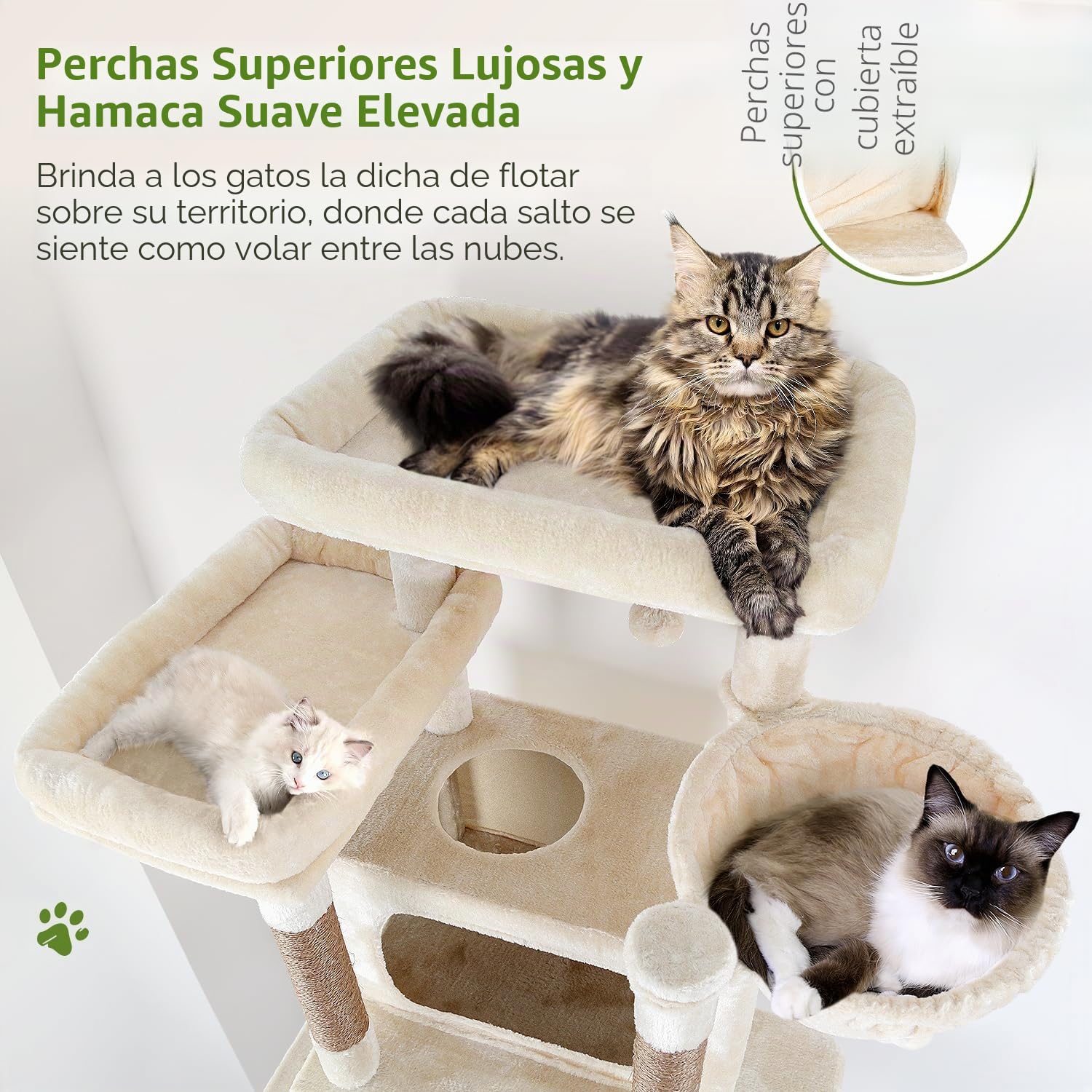 Globlazer Árbol Rascador para Gatos Beige Grandes XXL Alto 213 cm con 2 Grande Nidos 50*30*30CM, 2 Plataformas, Percha, Cesta, Lujo Estable Torre Gato Multinivel para Vario Gatos Adultos (F83B, Beige)