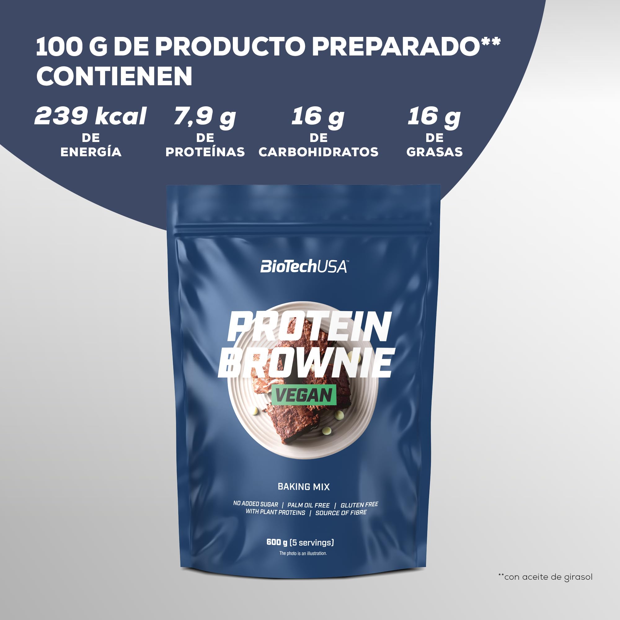 BioTechUSA Vegan Protein Brownie, Premezcla en polvo para brownie vegano con aislado de proteína de guisante, proteína de arroz, 600 g, Chocolate