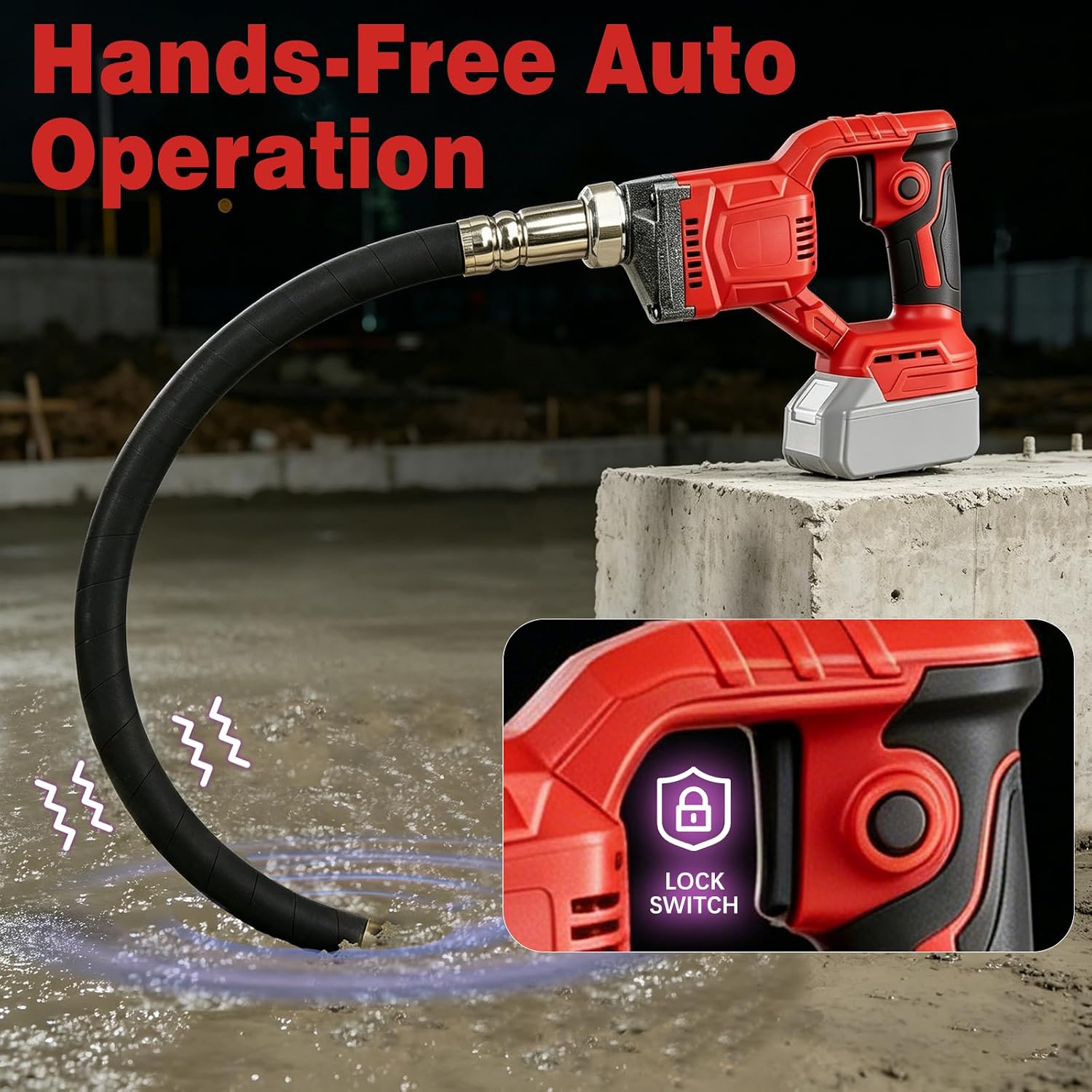Cordless Concrete Vibrator, 800W Handheld Vibrating Tool with 3.6ft Flexible Shaft, 6000VPM Portable Vibrator for Air Bubble Removal (No Battery)