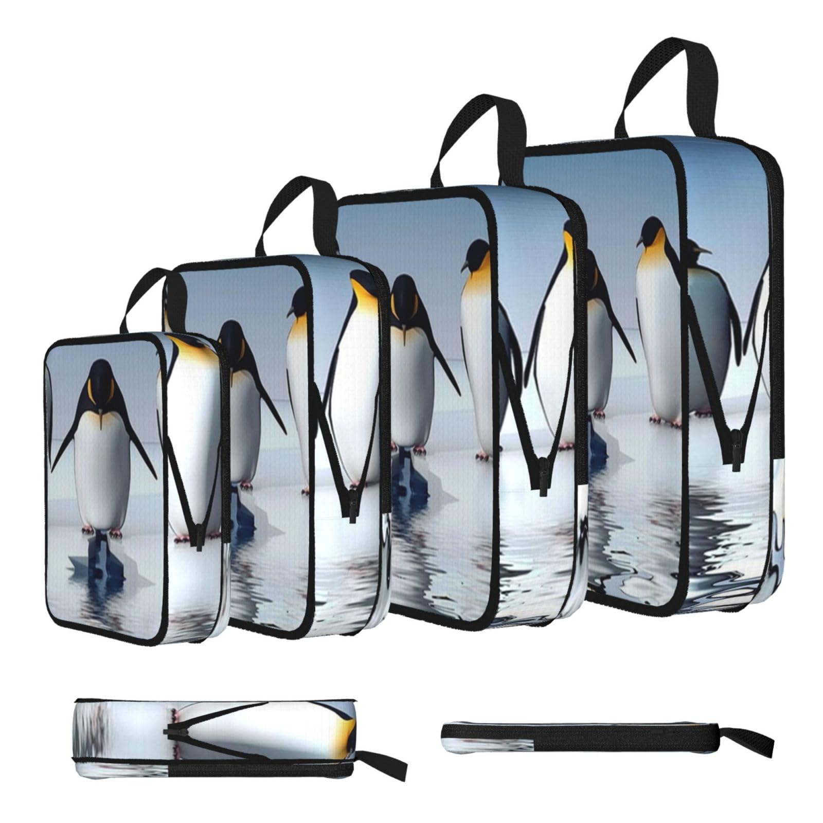 Penguin Print 4 Set Compression Packing Cubes For Suitcases,Expandable Storage Bags Organizers