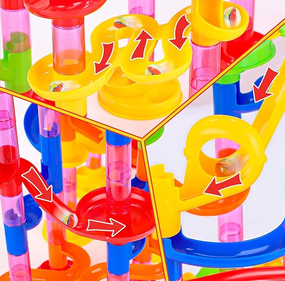 Gifts2U Marble Run, 130Pcs Educational Construction Maze Block Set for Kids | Translucent ABS Tracks, Glass Marbles, STEM Building Toy, Parent-child Play Game, Birthday Christmas gift, Ages 412