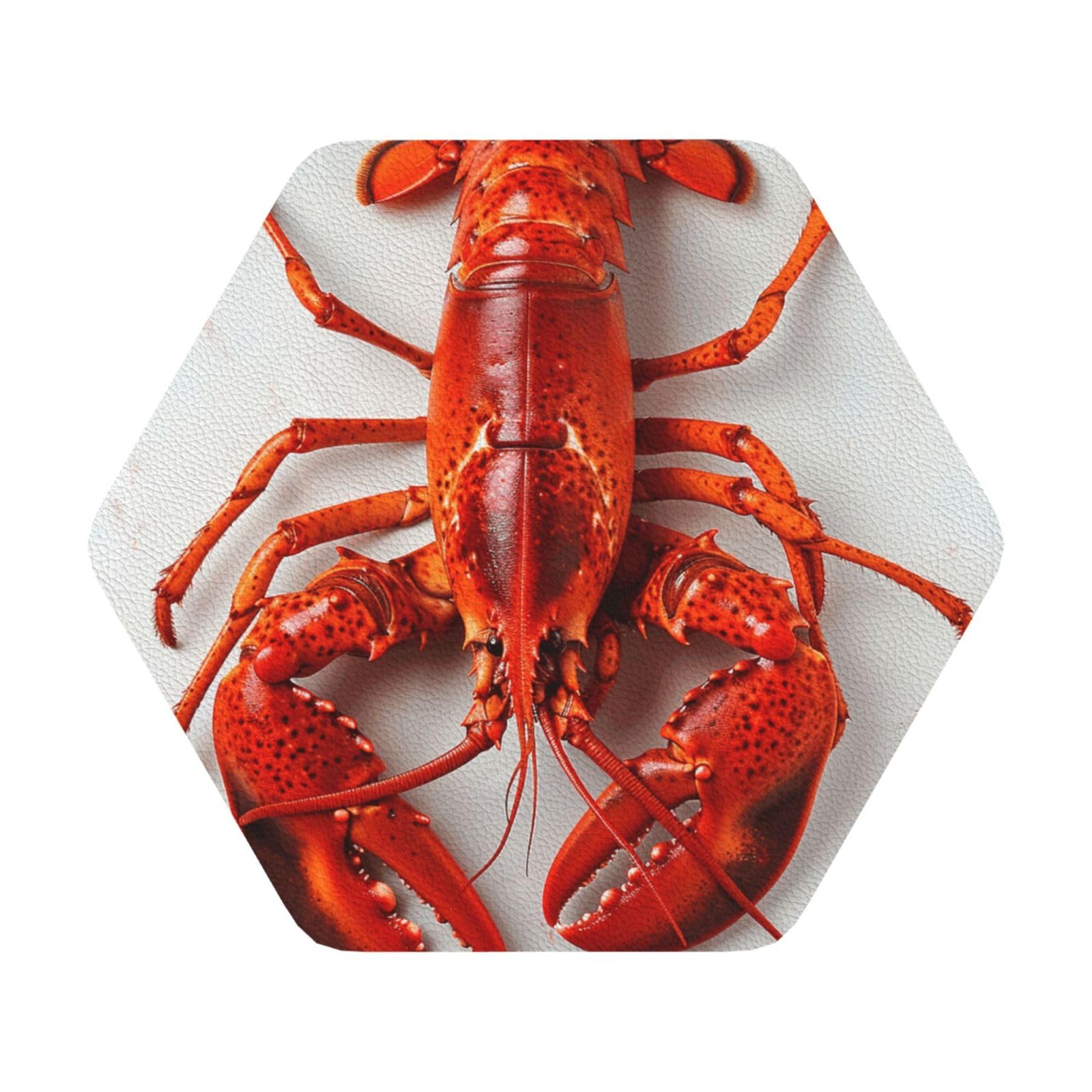 Lobster Print Leather Coaster Set of 6, Hexagon Coasters Table Decorative Coffee Cup Beverage Coasters Wine Beer Bar Coasters for Hot Drinks Table Protection