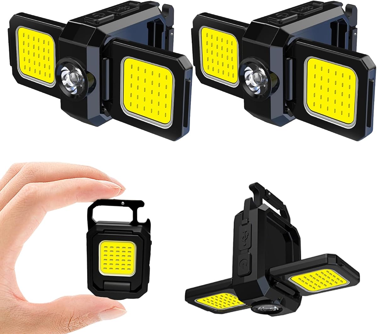 MAKDAK 2PC Cob Keychain Work Light EDC Rechargeable Foldable Keychain Flashlight,Bottle Opener,for Camping,Car Repair,Hiking,Repairing,Power Outrage,Pet Walking,Emergency