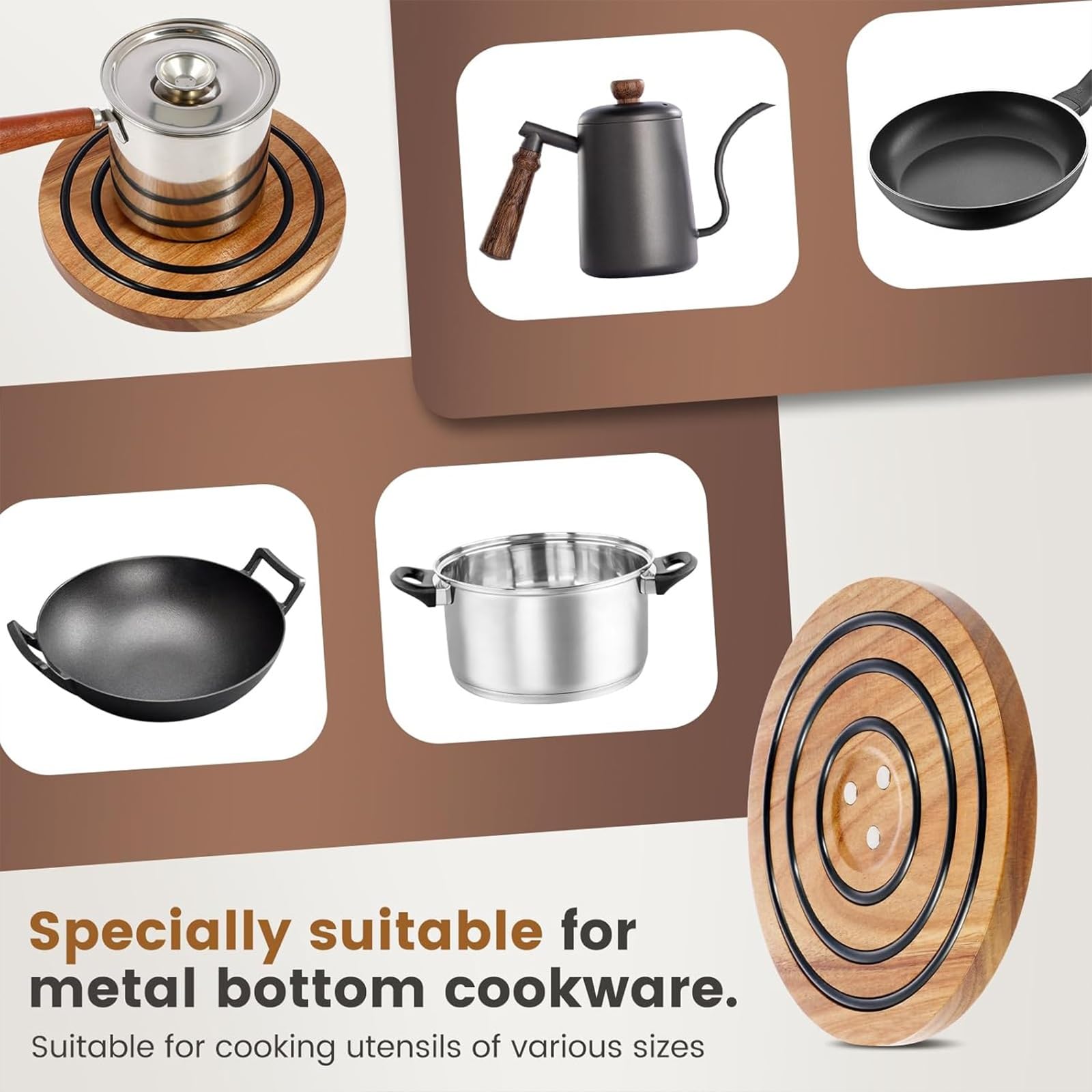 Posavasos Magnéticos De Madera Para Ollas Y Sartenes Calientes, Salvamanteles Magnético, Soporte De Madera Para Ollas Y Sartenes, Protector De Mesa Rústico Resistente Al Calor Para Cocina(2PCS)