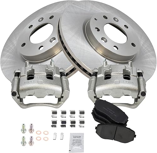 Miniatura 2 de TRQ Kit de pastillas de freno delantero y rotor, pinza de freno, kit químico, pastillas de freno, rotor de freno de cerámica, compatible con Mazda