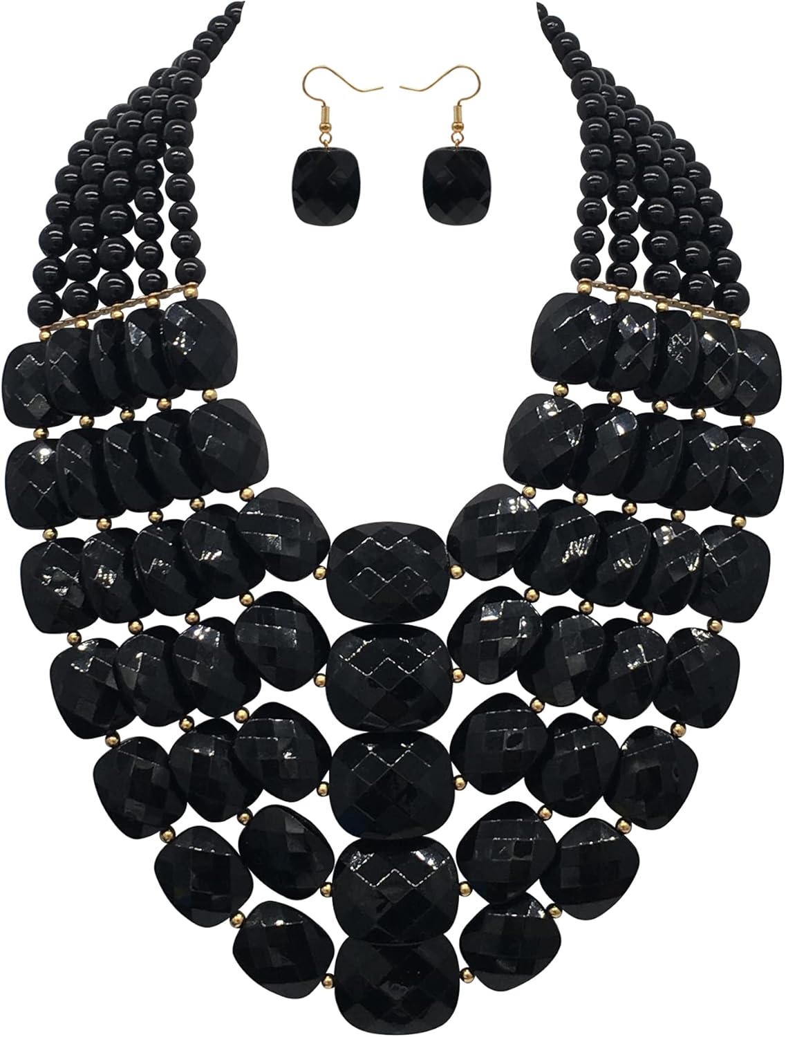 5 Layered Colorful Beaded Statement Chunky Necklaces For Women Fashion African Tribal Costume Jewelry Earring Set Multi Strand Bead Collar Choker Bib Handmade