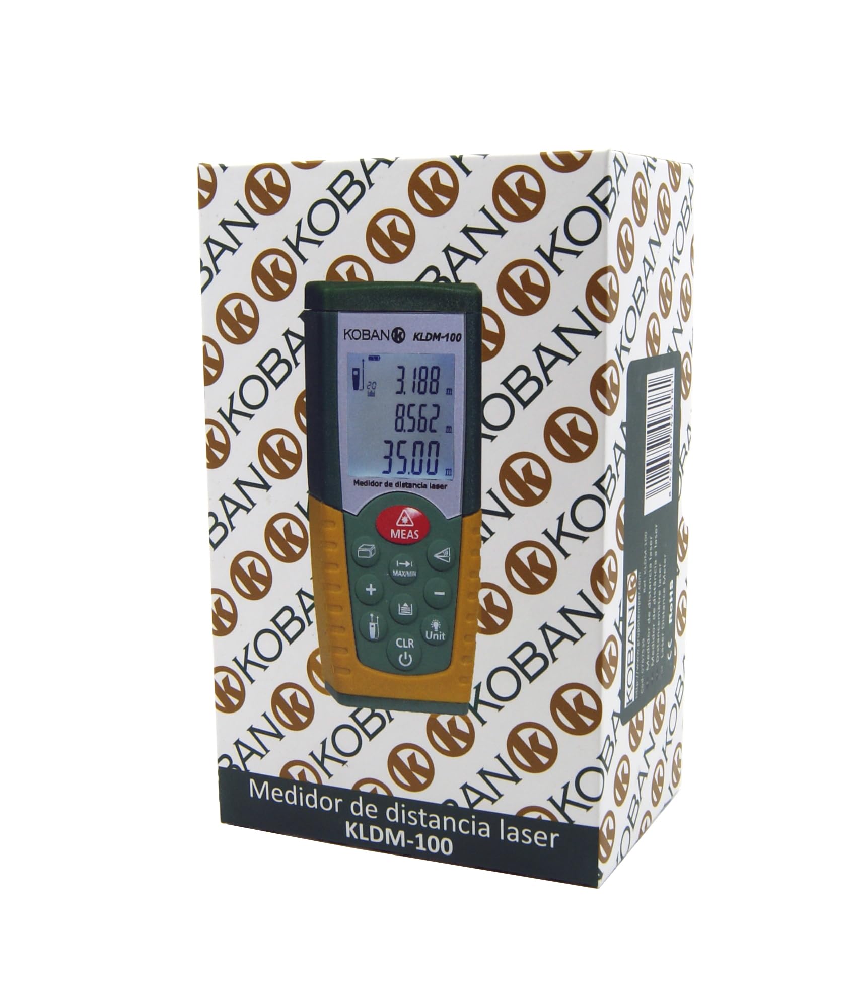 KOBAN KLDM-100 Mesureur Laser de Distance 100 Mètres Précision ±1,5mm avec Grand Écran LCD. Télémètre Laser de Poche IP54. Outil de Mesure Numérique pour l'Extérieur Facile à Utiliser.