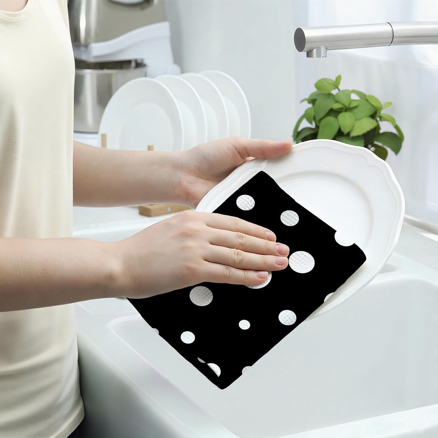 Black and White Polka Dot Hand Towels for Bathroom Set of 2,Absorbent Waffle Weave Kitchen Towels,Decorative Modern Bathroom Towel for Bath,Guest,Shower 16 X 24 Inch - Image 5