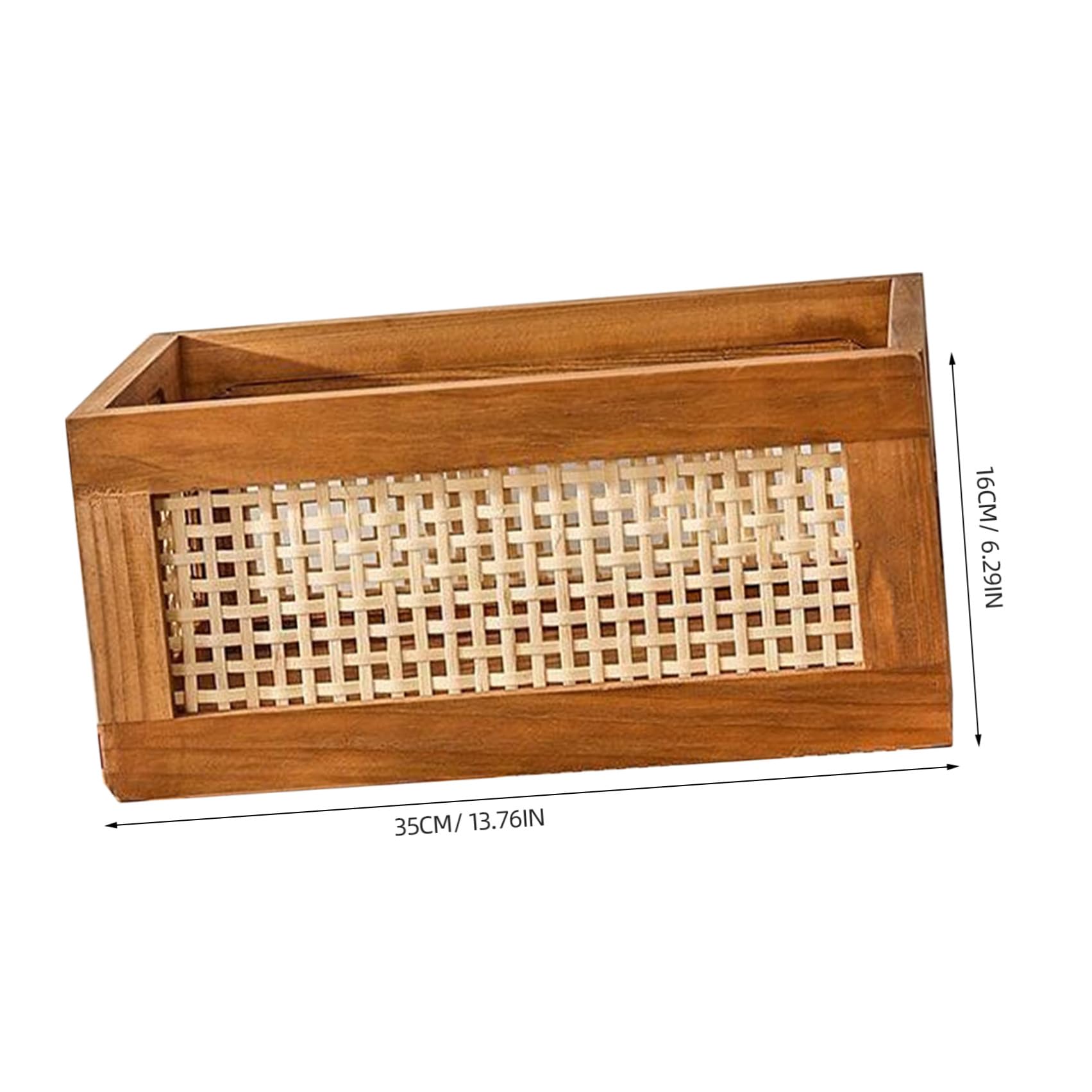 Scatola Portaoggetti in Legno e Intrecciato 35x25x16 Cm in Legno e Intrecciato, Contenitore Leggero per Storage Cosmetici e Snack, Cesto da Casa