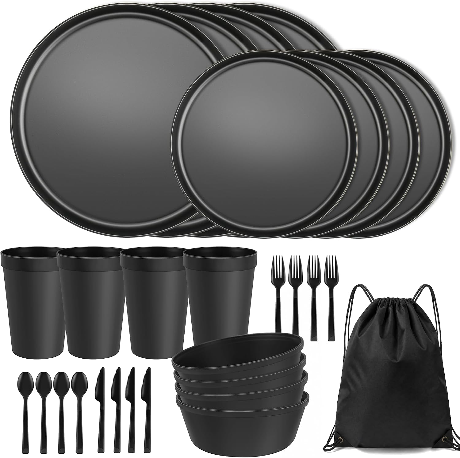 28 Piece Plates and Bowls Sets for 4 with Cutlery