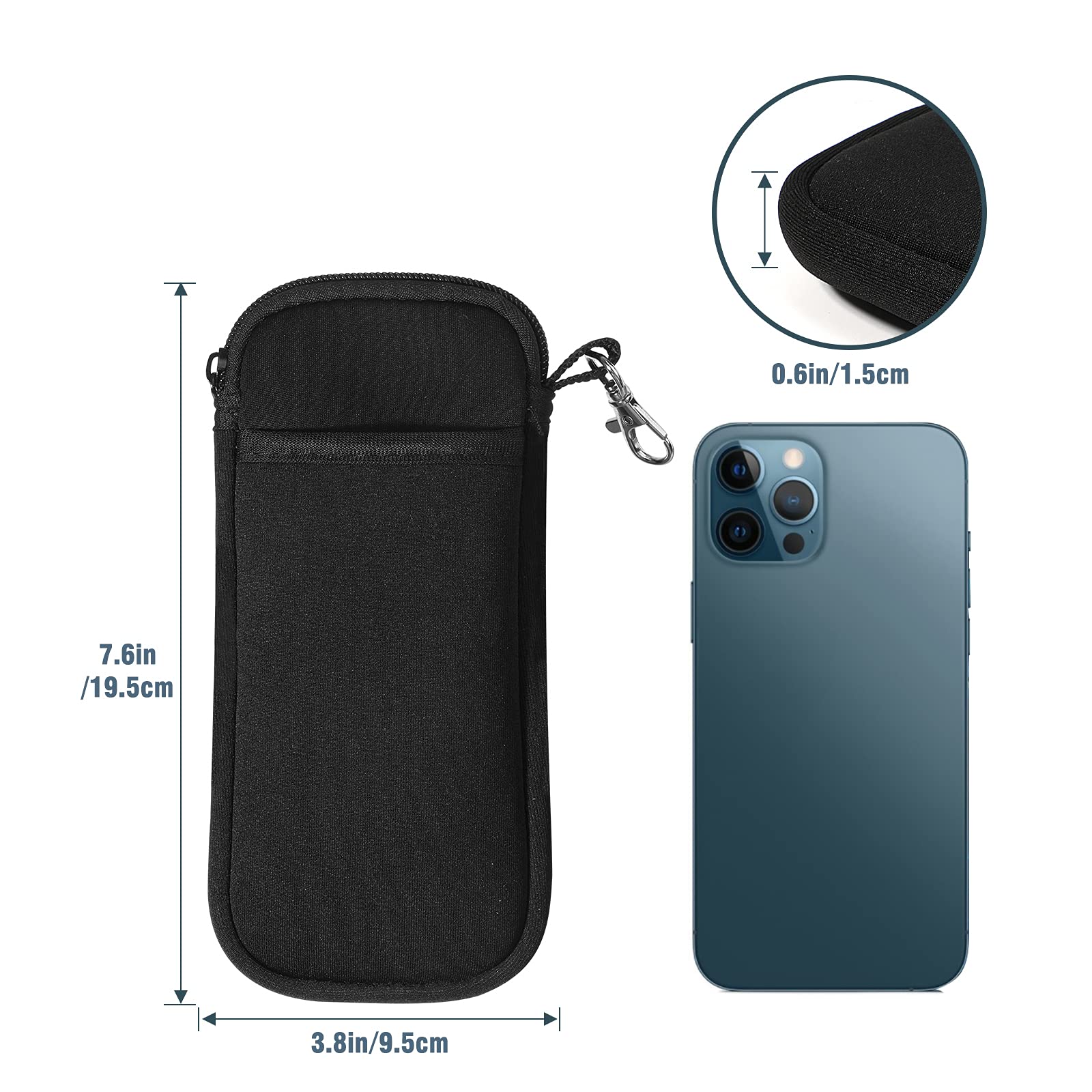 Hifot Doppio Morbida Custodia Occhiali 2 Pezzi, Neoprene Astuccio per Occhiali da Sole Portatile a Cerniera di per Occhiali, Cosmetici, Chiavi, Penne, Cellulare, Gioielleria