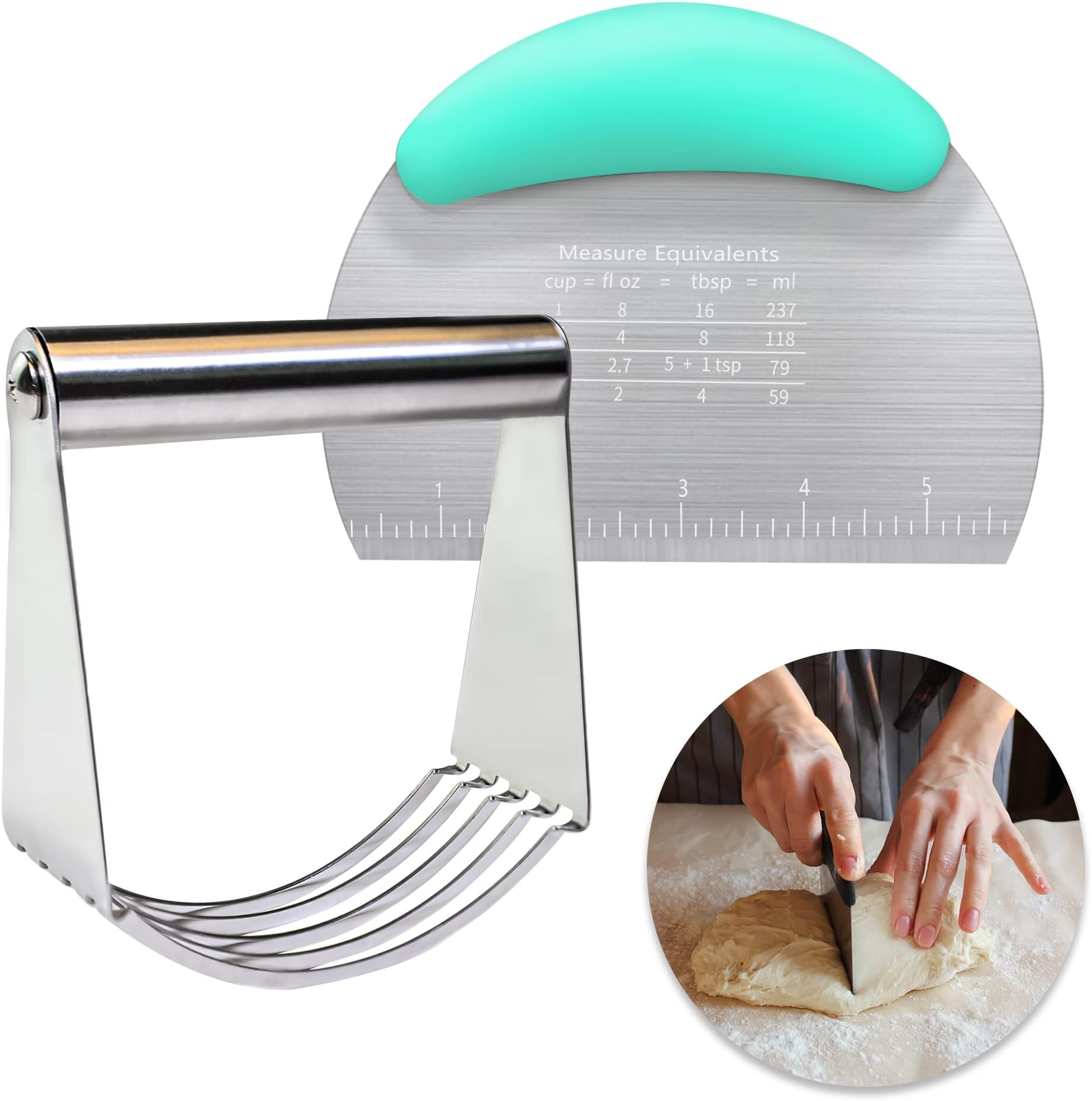 Pastry Cutter Dough Scraper Dough Cutter Scraper Tool Kitchen Pastry Blender,Stainless Steel Pastry Cutters Heavy Duty Dough Cutter for Kitchen Baking Tools,Comfortable and Dishwasher Safe (Blue)