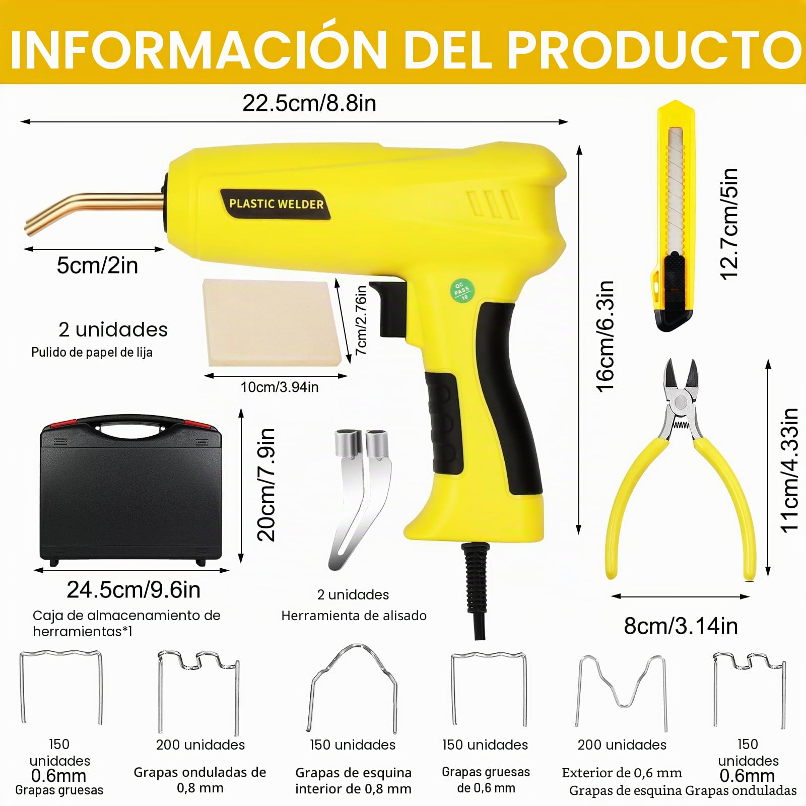 200W Soldador de Plástico,Plástico Soldadura Máquina con 900PCS Grapas,Kit de Reparación de Parachoques de Coche para la Reparación de Piezas de Plástico Automotrices