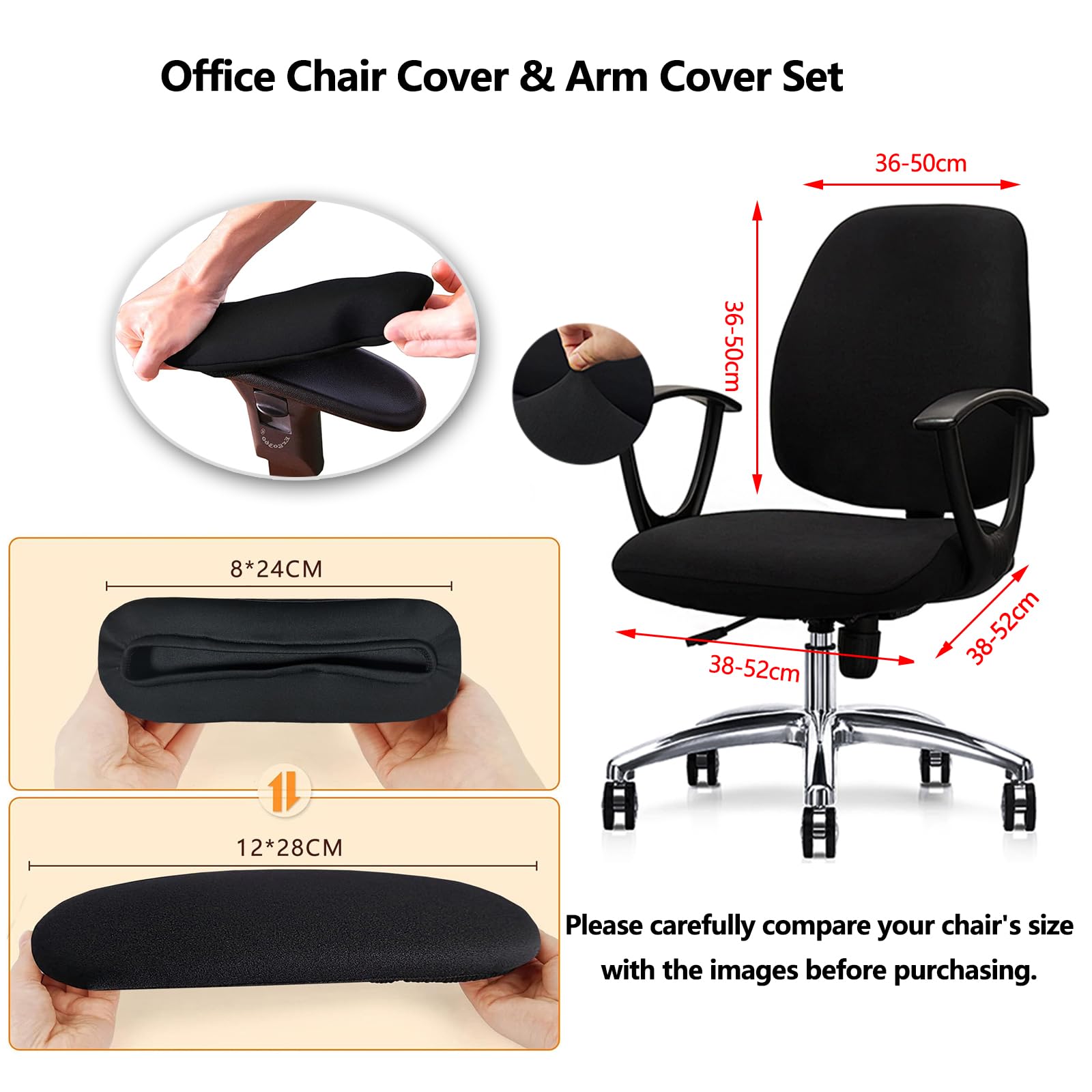 FYTXSZ Chair Covers Spandex Office Computer Chair Cover Stretch Removable Washable Rotate Swivel Chair Protective Covers (Chair Cover & Armrest Set) - Image 4