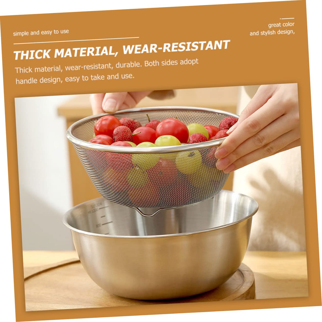 Colador para Lavar Verduras y Frutas de Acero Inoxidable Diseño Resistente y Doble Capa para Drenaje y Almacenamiento de Cocina en Cocina