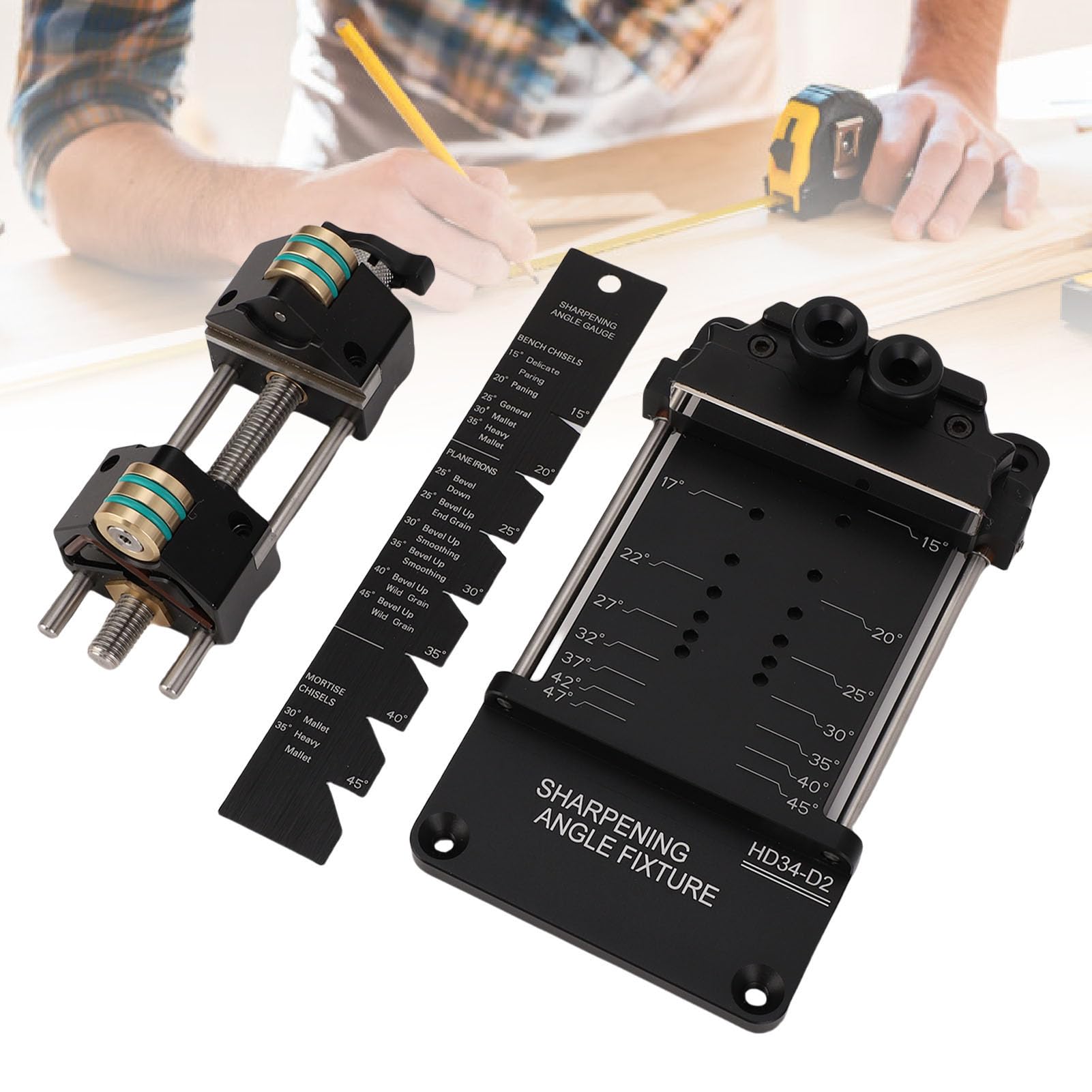 KIMISS Kit de Plantilla para Afilar Cinceles, Afilador de Carpintería para Aviones, Accesorio de ángulo Ajustable para Cuchillas de 5/32" a 3", Herramienta de Precisión