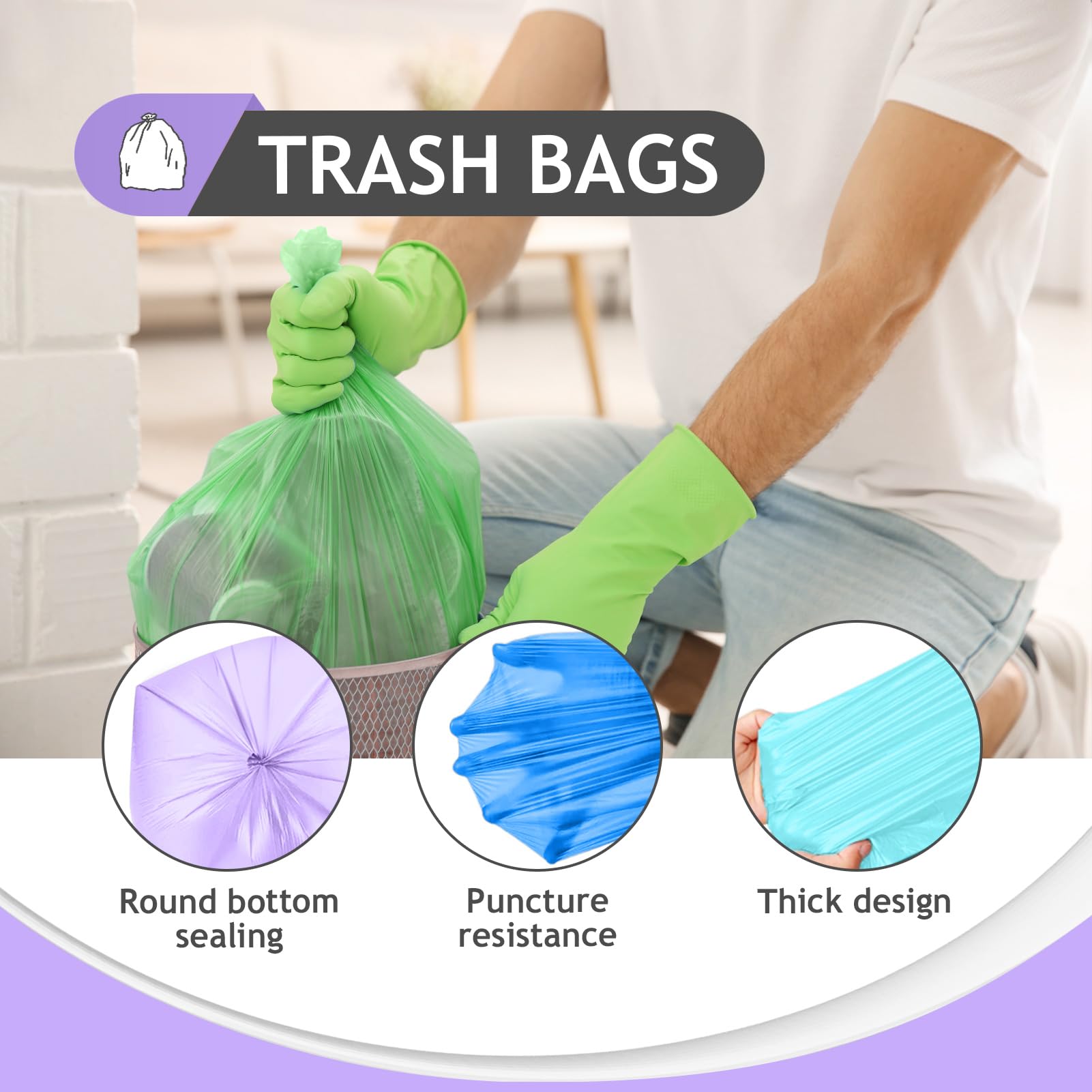 Teivio, sacchetti per la spazzatura da cucina, 120 pezzi, trasparenti, colorati, di medie dimensioni, per bagno, bidoni della spazzatura, sacchetti di plastica per casa, ufficio, cucina, multicolore