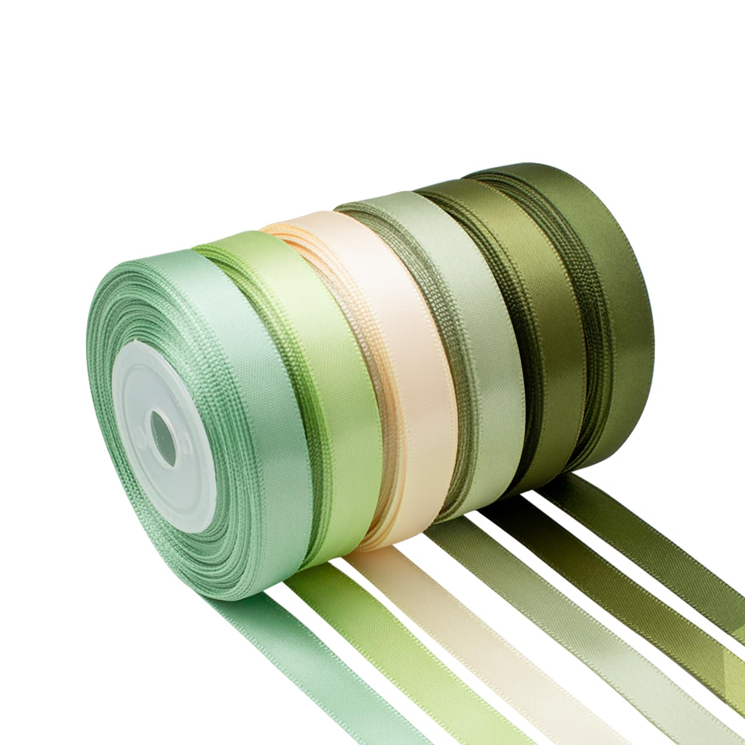 Mlurcu Satin Ribbon 3/8 Inch Green Ribbon Sage Green Ribbon Assorted Solid Color Thin Double Faced Satin Ribbon for Crafts, Gift Wrapping, Wedding, Flower Bouquet, Invitation, Hair Bows - 60 Yards — image 1