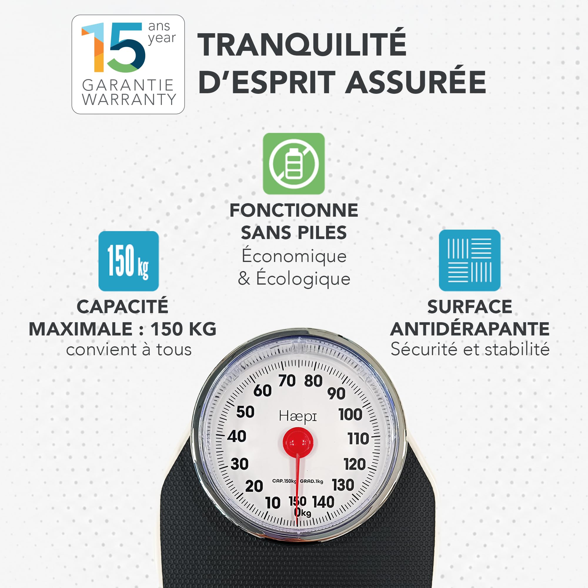 Balance Pèse Personne Mécanique 150 kg Grand Plateau Antidérapant Design Rétro
