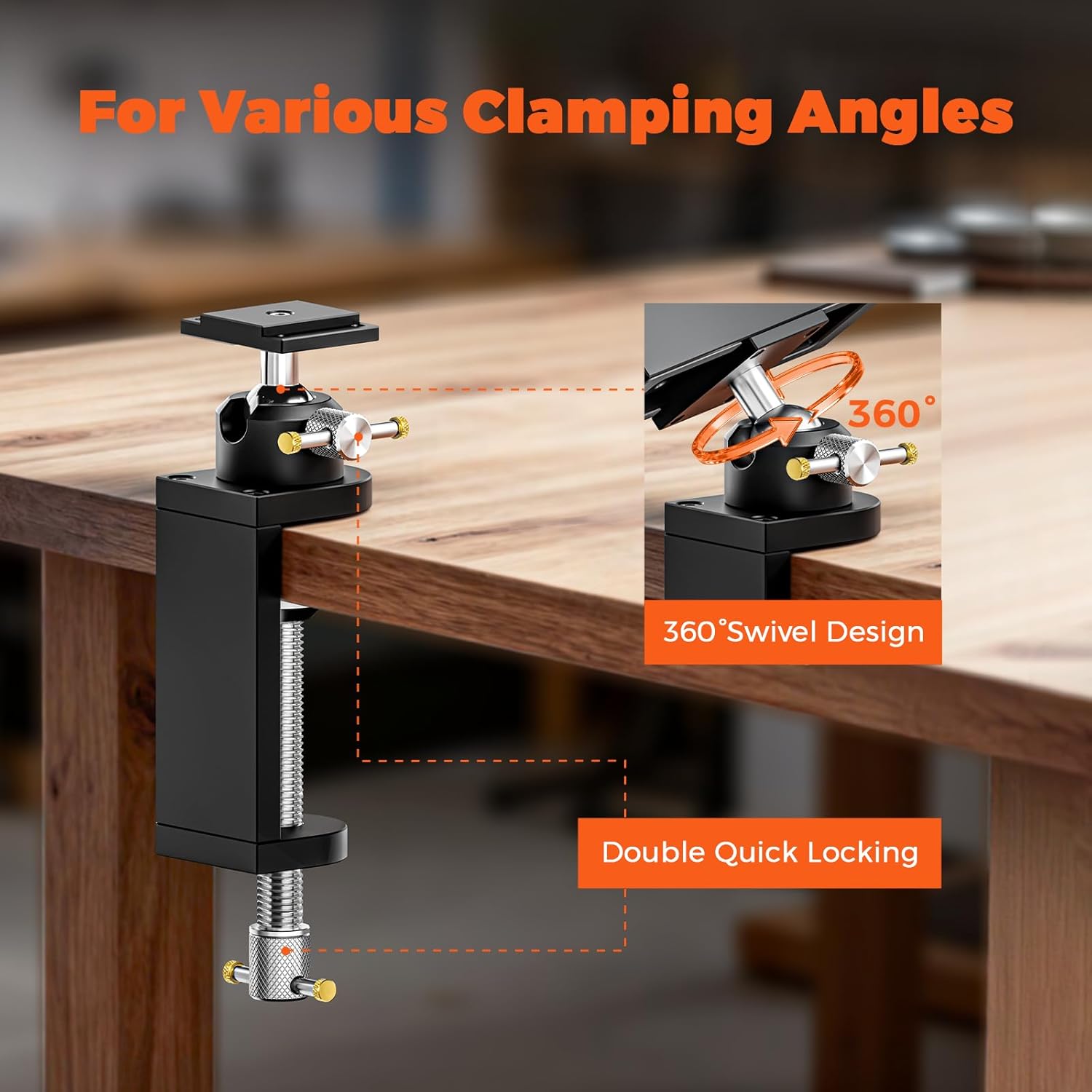 Luvan 360° Rotating Mini Bench Vise Stand, Double Locking Heavy-Duty Table Vise Stand with Enhanced Clamping Force, Adjustable Angle Vise Bracket Table Clamp Stand with Swivel Base for Fractal Vise