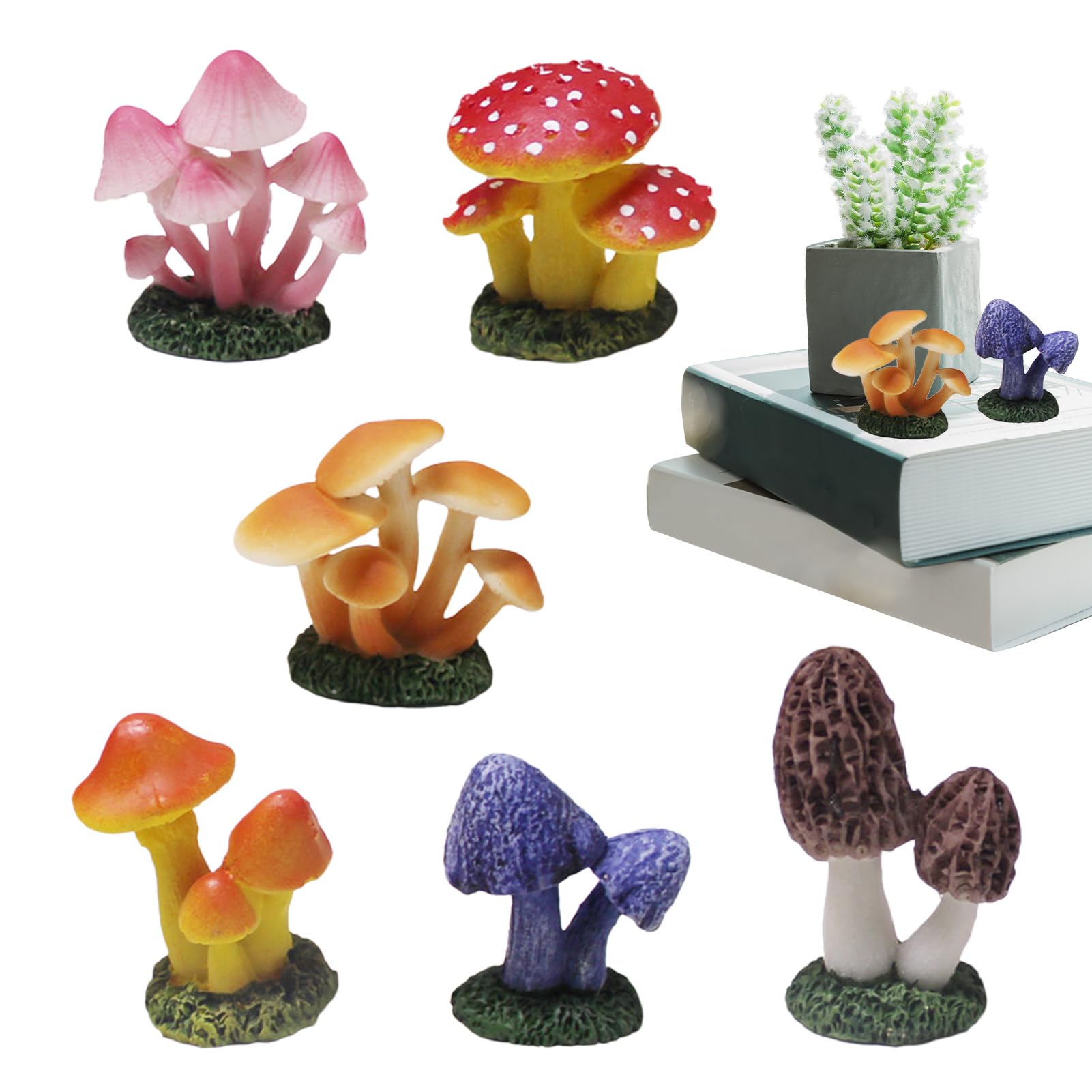SHERPR Figuras de para jardín, pequeñas Figuras de - Estatua de Seta para macetero de jardín de 6 Piezas,Modelo de Seta Colorida de Resina, Mini Figuras de Setas de jardín de Hadas