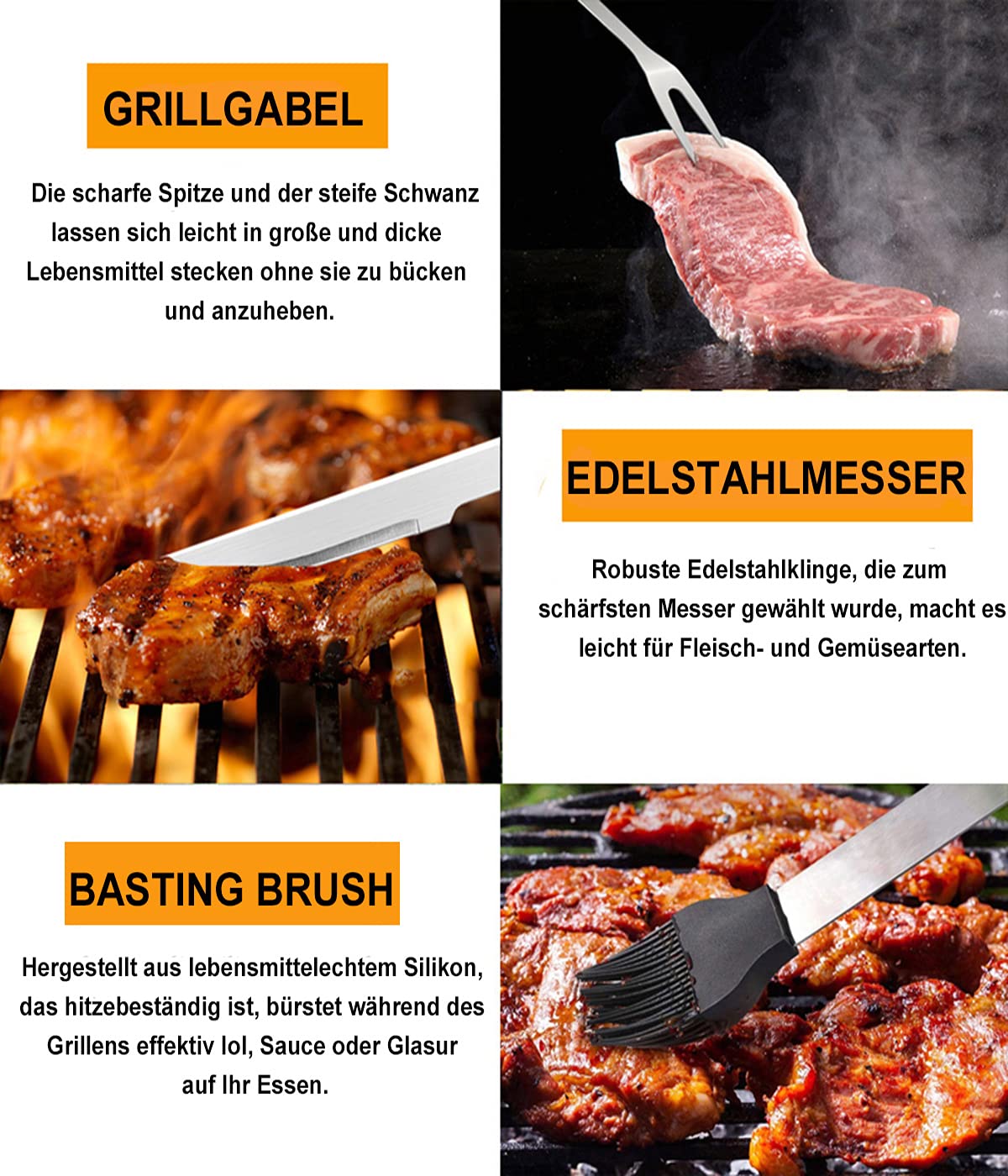20 Stücke Grillbesteck Set,Grillzubehör Männer Geschenk,Edelstahl Grillkoffer Set, Grill Zubehör mit Grillzange Grillspachtel und Grillschürze, BBQ Grill Set Ideales für Garten und Camping