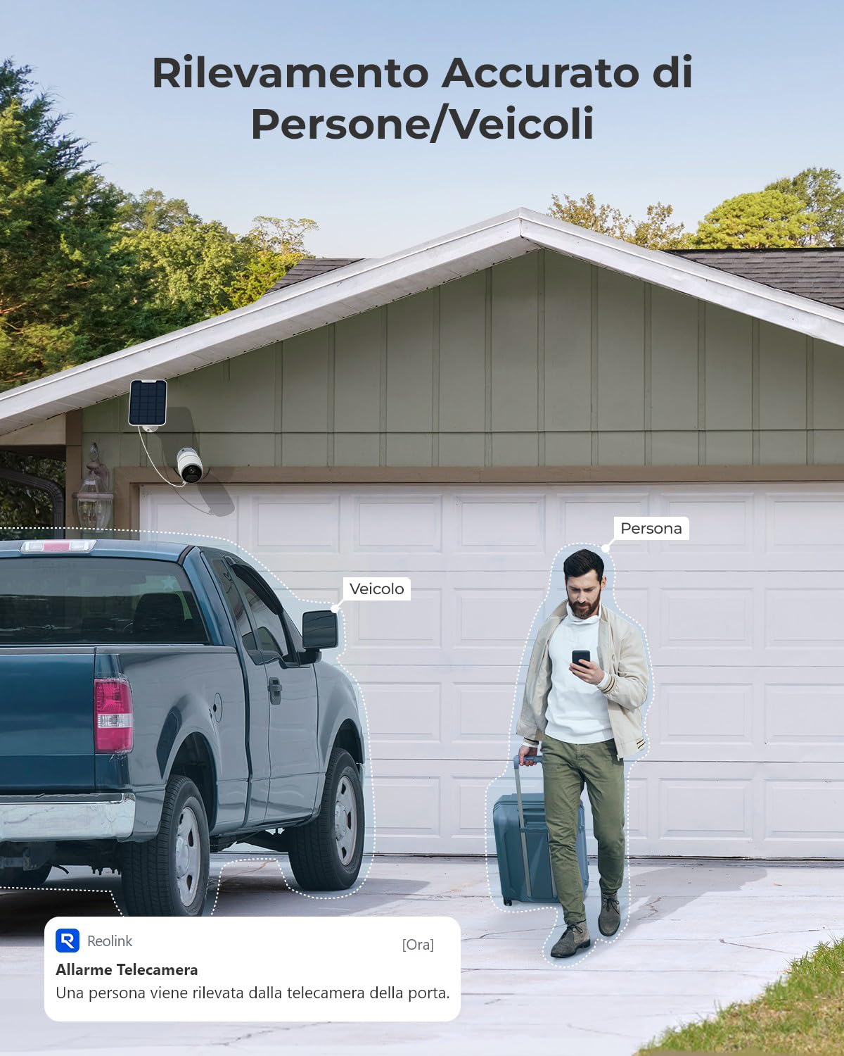 Reolink Telecamera Sim 4G da Esterno Senza Fili, 4MP Visione Notturna | Telecamera Batteria con Pannello Solare, Rilevamento di Persona/Veicolo, Audio a 2 Vie, Cloud/Alexa/Google Assistant, Go Plus