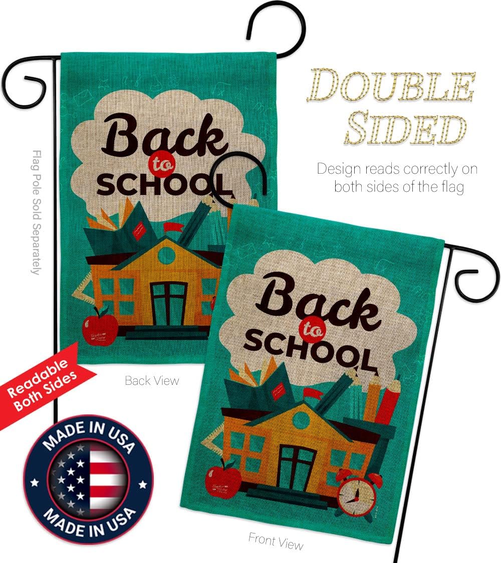 Ready for School Burlap Garden Flag Education Back to First Day Bus Supplies Teacher Students Class House Decoration Banner Small Yard Gift Double-Sided, Made in USA