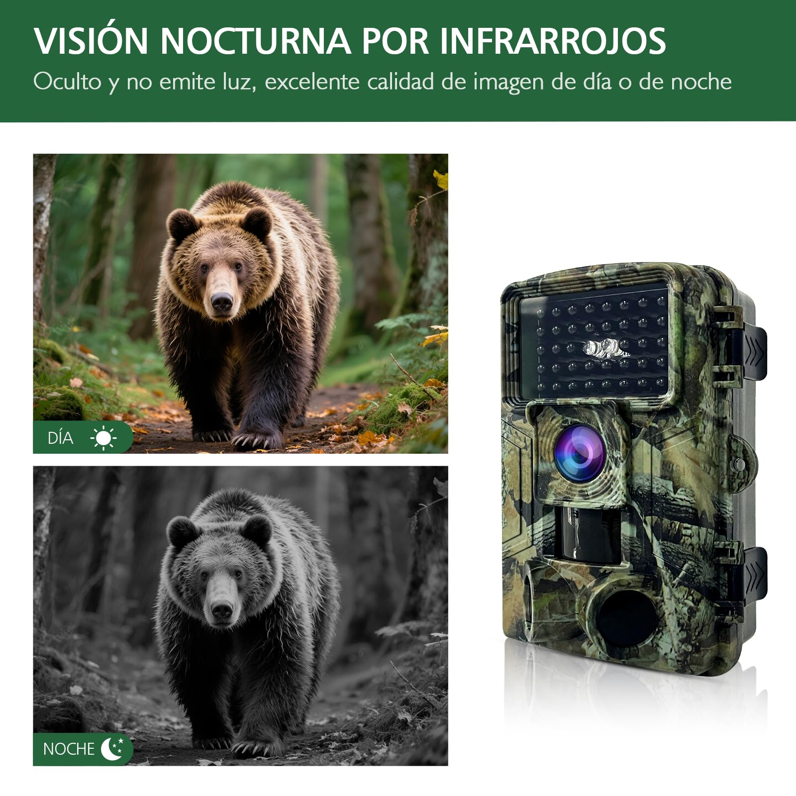 HAZA Camara Caza 58MP 2.7K HD Camara Fototrampeo con Micro SD 32GB Cámaras de Caza Visión Nocturnal Impermeable IP66 Cámara de Outdoor Patio Trasero Granja Vida Silvestre Monitoreo