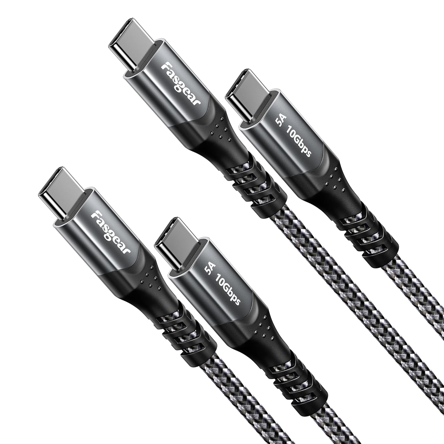 Fasgear USB C to Type C Cable, 2 Pack USB 3.1 Type C Gen 2 Fast Charge Cable, 100W Power Delivery, 10Gbps Data Transfer, 4K@60Hz Video Output, Compatible with Type-C Devices (Black, 6ft)