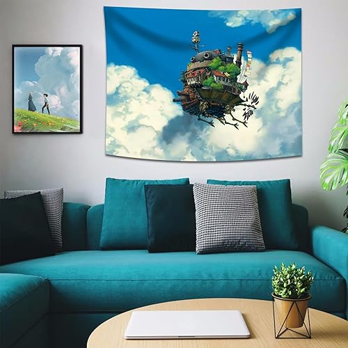 Miniatura 6 de Pounchi Tapiz de anime de castillo (51 x 59 pulgadas con kit de ganchos), tapiz japonés para colgar en la pared, para dormitorio, sala de estar,